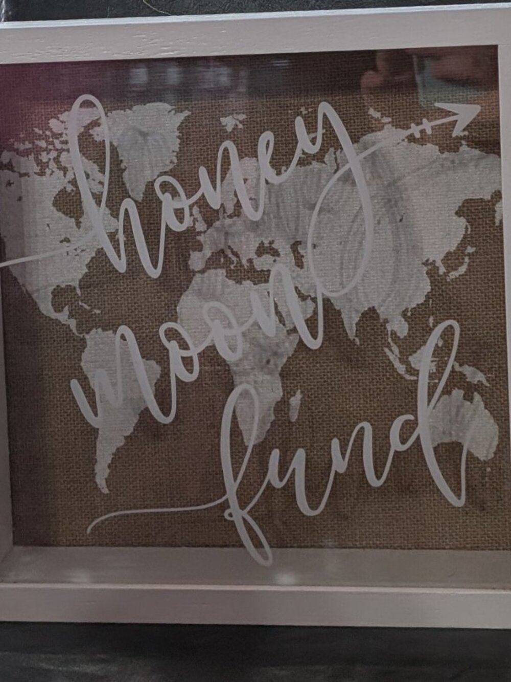 Honeymoon Money Fund Box, White Frame with Brown Canvas, Wedding